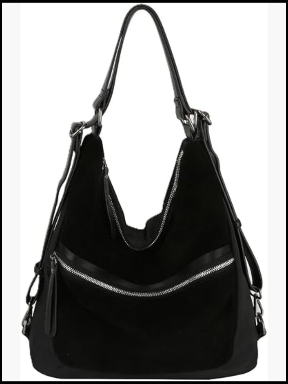 Convertible Shoulder Hobo Backpack Travel Bag Adjustable Straps Vegan Suede